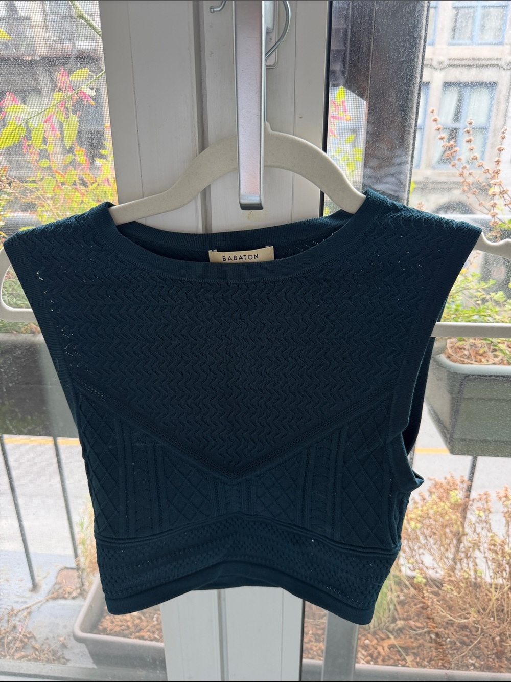 Babaton Dark Teal Textured Knit Crop Top